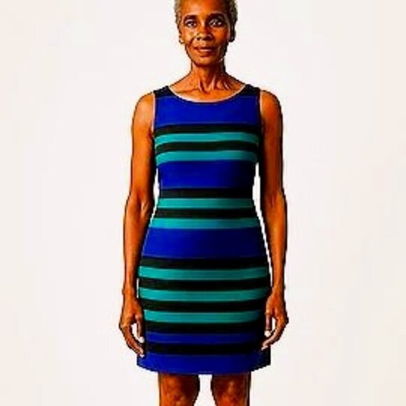 Striped Sleeveless Zipper Back Mini/Midi Comfort Dress – Size M, Beautiful - Picture 1 of 8